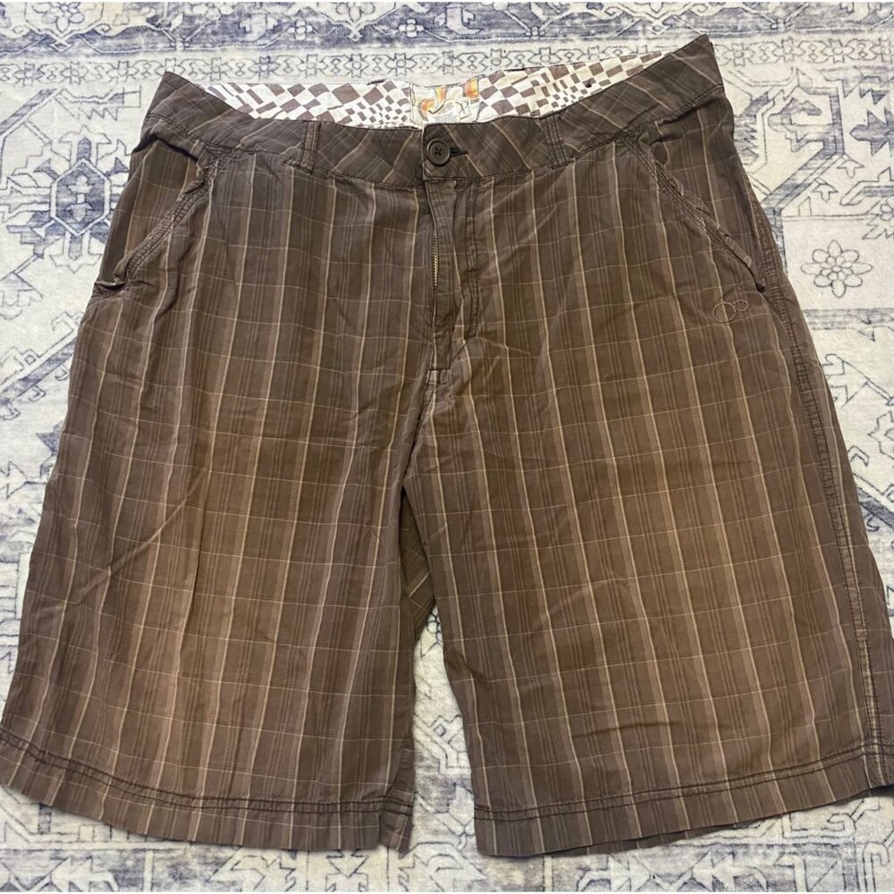 Mens OP Brown Plaid Shorts 36 Cotton‎ 11.5" Inseam Long Lightweight Y2K Pockets